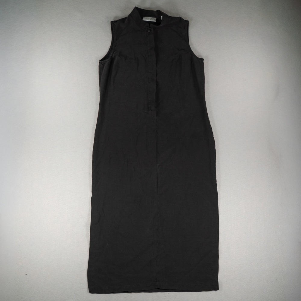 Valerie Stevens Womens Dress 8 Pure Silk Sleeveless Mock Neck Midi Shift Black